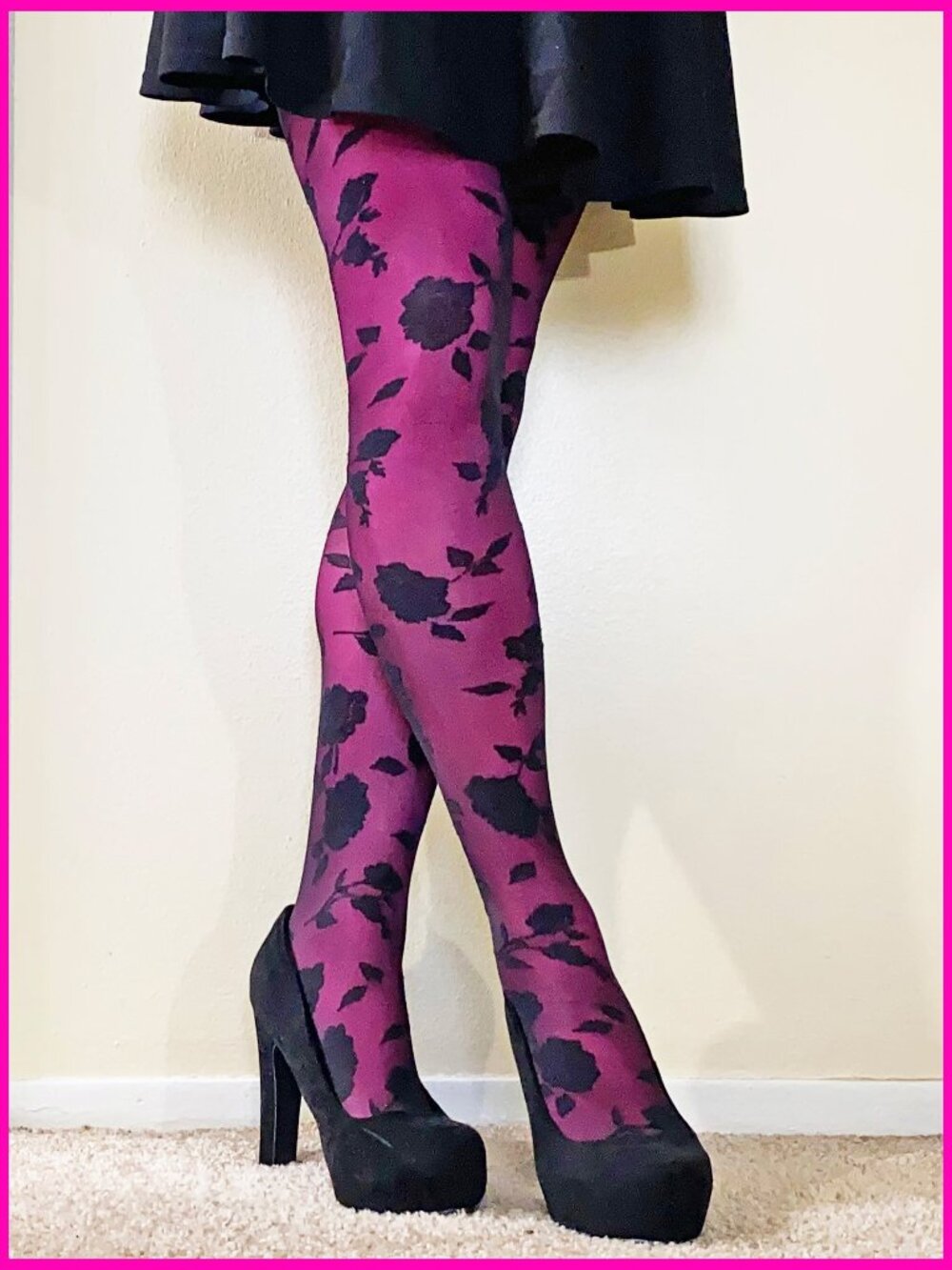 2 PAIRS PRE-LOVED TIGHTS - 1 OPAQUE PINK AND 1 BLACK SHEER FLORAL LACE